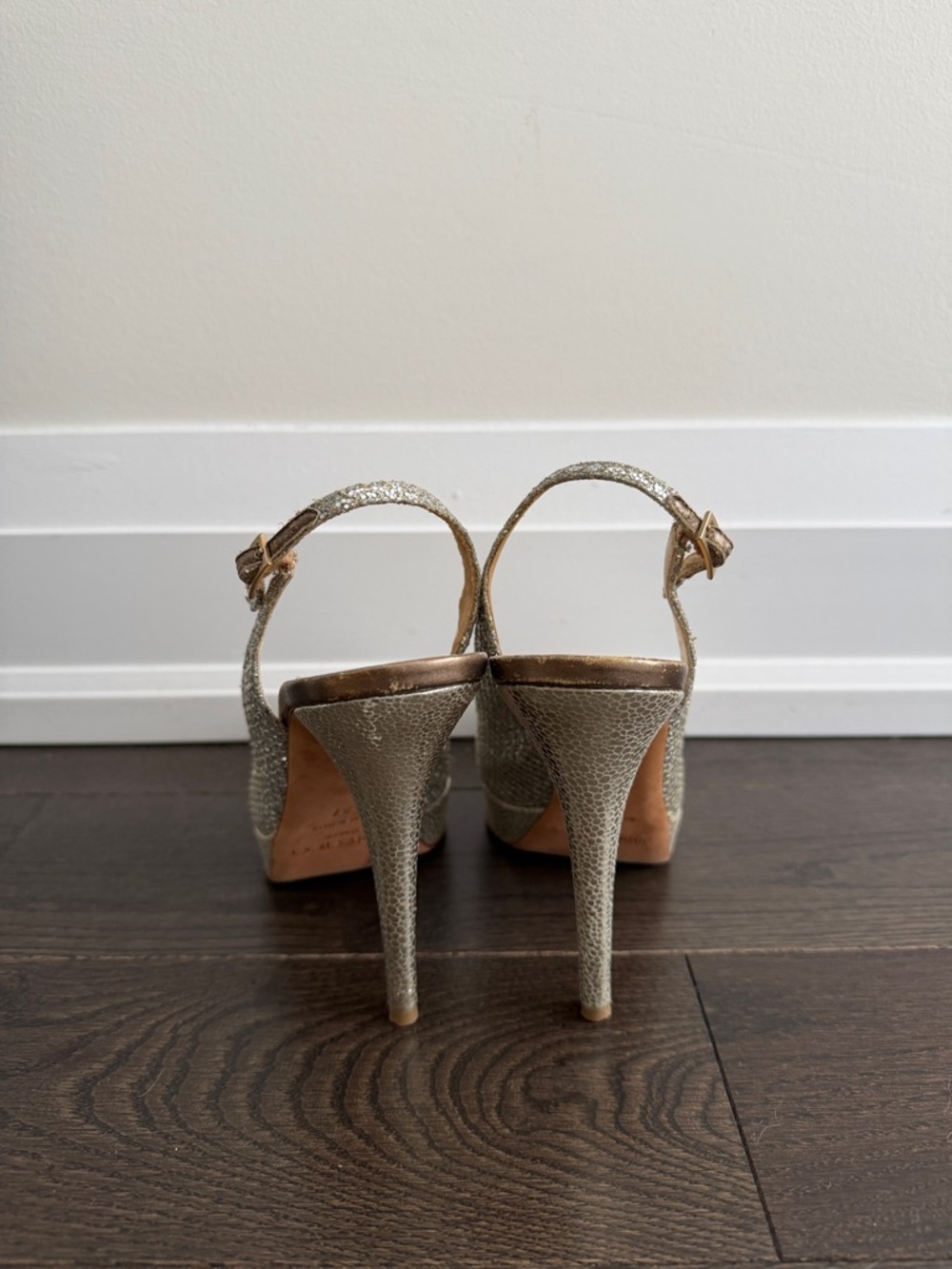 Jimmy Choo silver/gold peeptoe slingback 37 - Picture 4 of 6